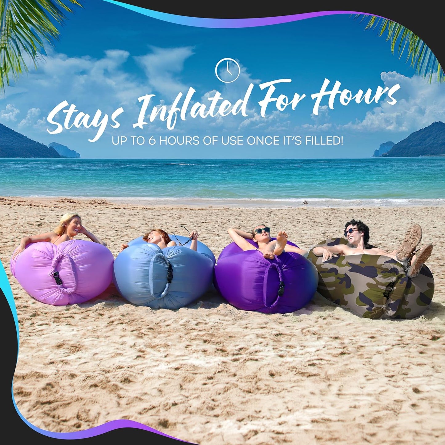 Inflatable Lounger | 210T Polyester Inflatable Chair | No-Pump Blow up Couch | Camping Couch Air Sofa Bed W/ 450 Lbs. Cap., Pockets & Matching Bag | Use as Inflatable Couch for Adults & Kids